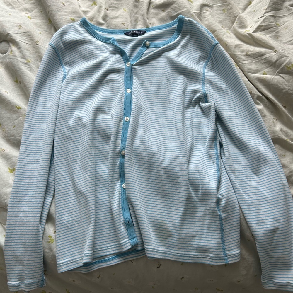 Lands' End Light Blue Striped Cardigan